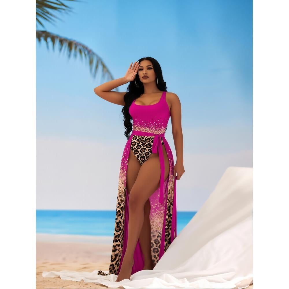 Floral Print Wrap Sarong Sunscreen Suit - Women's Fashion SwimsuitWomen's Elegant Swimwear for Ladies' Retreat and Coastal Travel Adventures