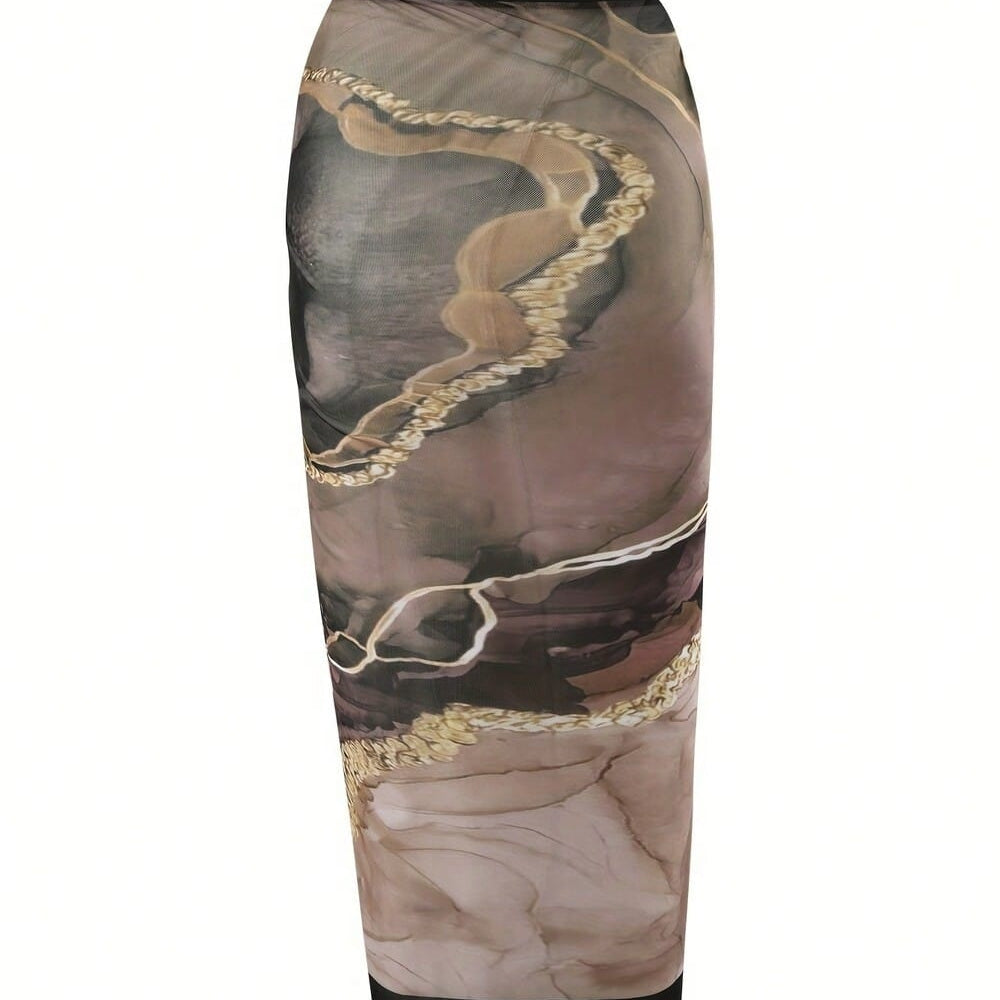 Black & Purple Marble Print Tie Strap One-Piece Swimsuit With Matching Sarong Cover Up