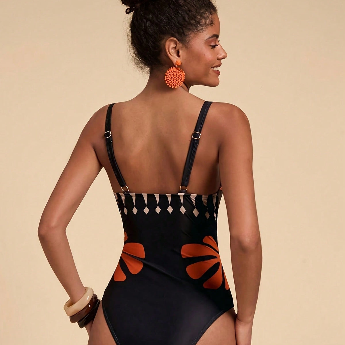 Tropical Cutout Swimsuit and Sheer Cover-Up Pants Set