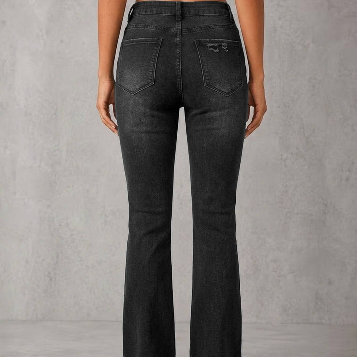 High Waist Black Washed Ripped Flare Jeans Women Faded Distressed Stretch Denim Bootcut Casual Vintage Long Pants