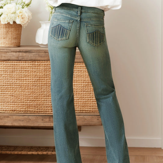 Women Vintage Washed Slim Flare Denim Jeans Versatile Long Denim Pants For Autumn Outdoor Travel Casual Outfits