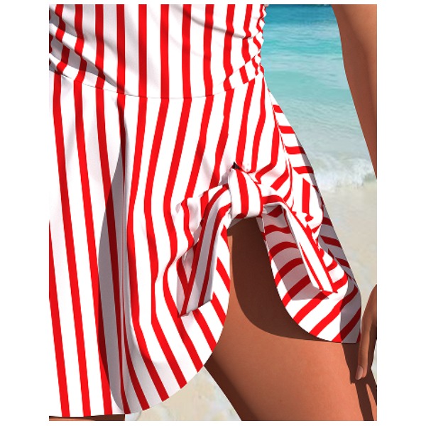 New American Flag Print Halter One Piece Skirted Swimsuit, Side Ruched Ruffle Hem Swim Dress