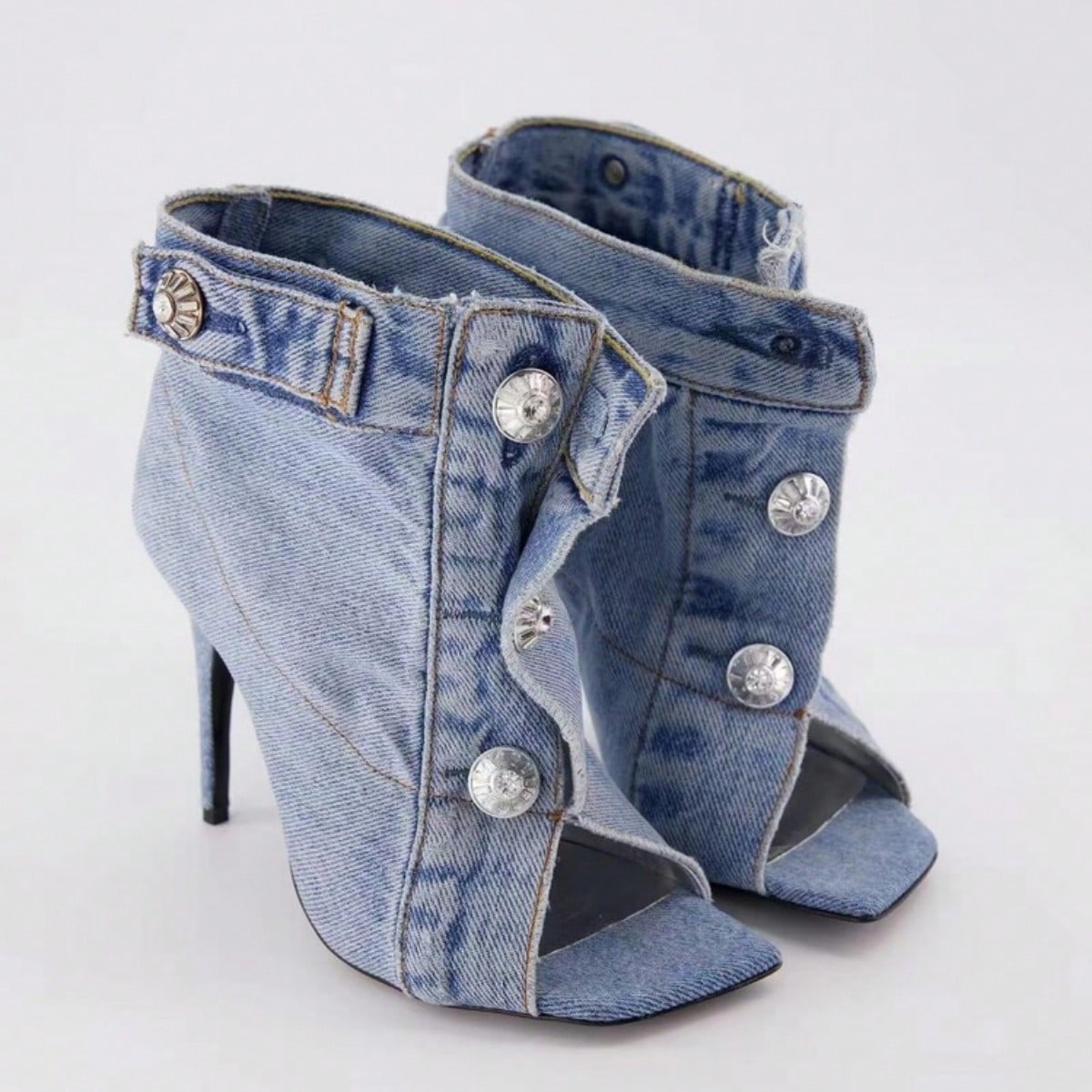 New Arrival Catwalk Thin High Heel High-Top Peep Toe Buckled Slippers Square Toe Sandals