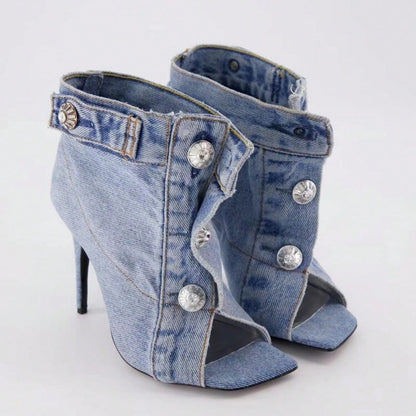 High Heel Peep Toe Sandals – Thin Heel Buckle High-Top Square Toe