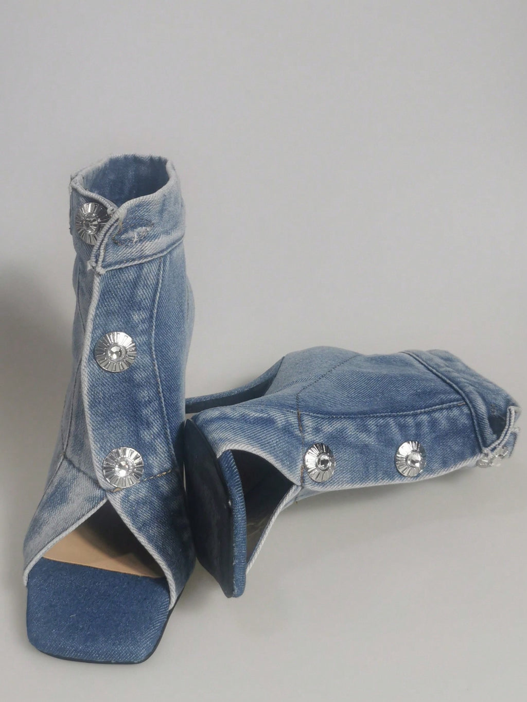 New Arrival Catwalk Thin High Heel High-Top Peep Toe Buckled Slippers Square Toe Sandals
