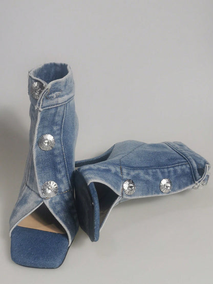 High Heel Peep Toe Sandals – Thin Heel Buckle High-Top Square Toe