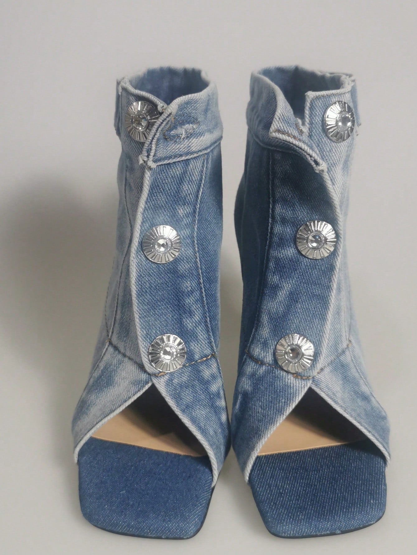 New Arrival Catwalk Thin High Heel High-Top Peep Toe Buckled Slippers Square Toe Sandals