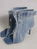 New Arrival Catwalk Thin High Heel High-Top Peep Toe Buckled Slippers Square Toe Sandals