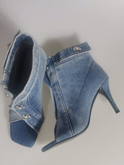 High Heel Peep Toe Sandals – Thin Heel Buckle High-Top Square Toe
