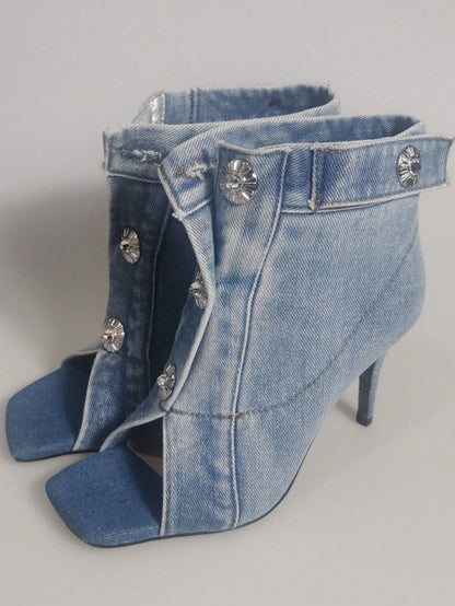 High Heel Peep Toe Sandals – Thin Heel Buckle High-Top Square Toe