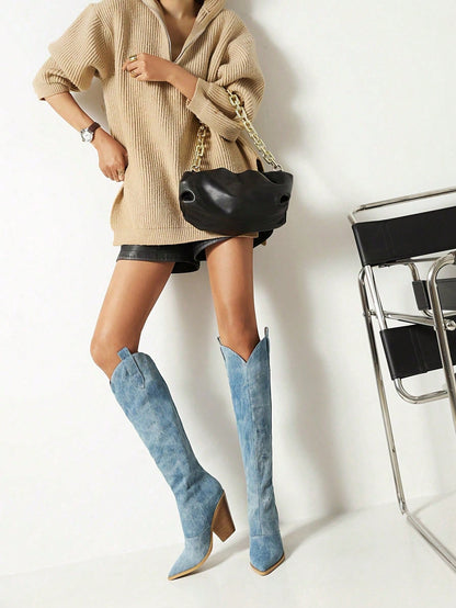 Women's Western Pointed Split High‑Tube Super High Heel Boots | Large Size