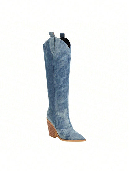 Women's Western Pointed Split High‑Tube Super High Heel Boots | Large Size