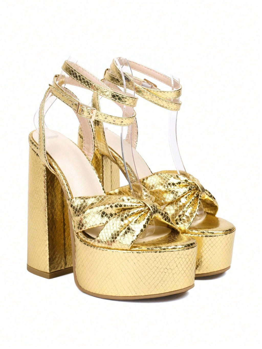 Women's High Heel Sandals Metallic Color Chunky Heel & High Waterproof Platform Sexy Shoes