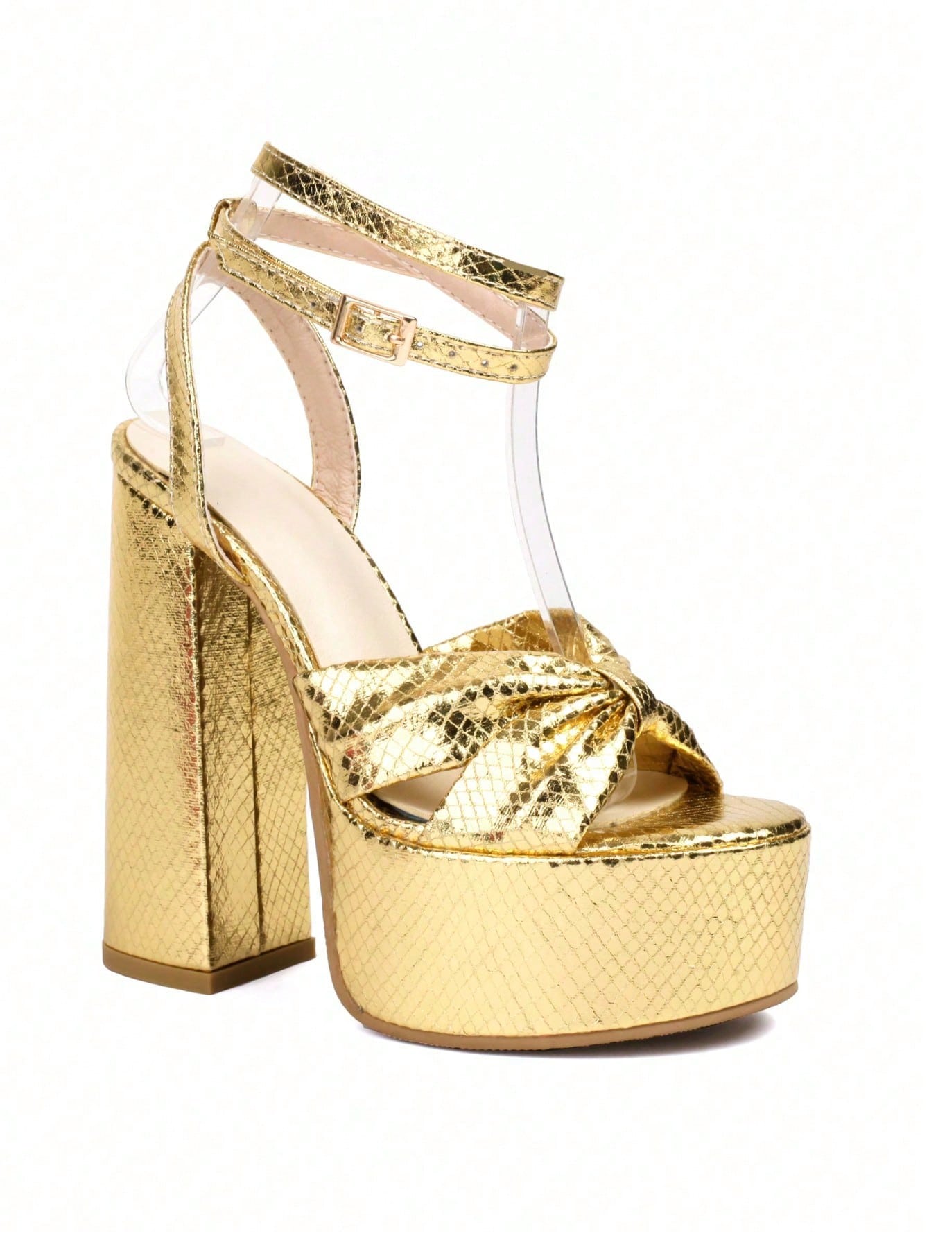 Women's High Heel Sandals Metallic Color Chunky Heel & High Waterproof Platform Sexy Shoes