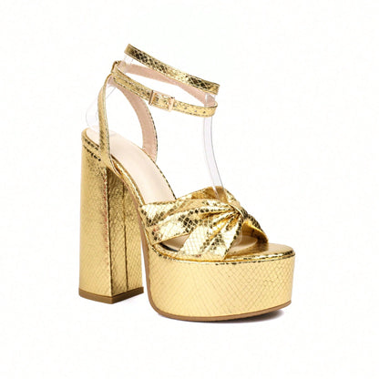 Women's Metallic Chunky Heel Platform High‑Heel Sandals