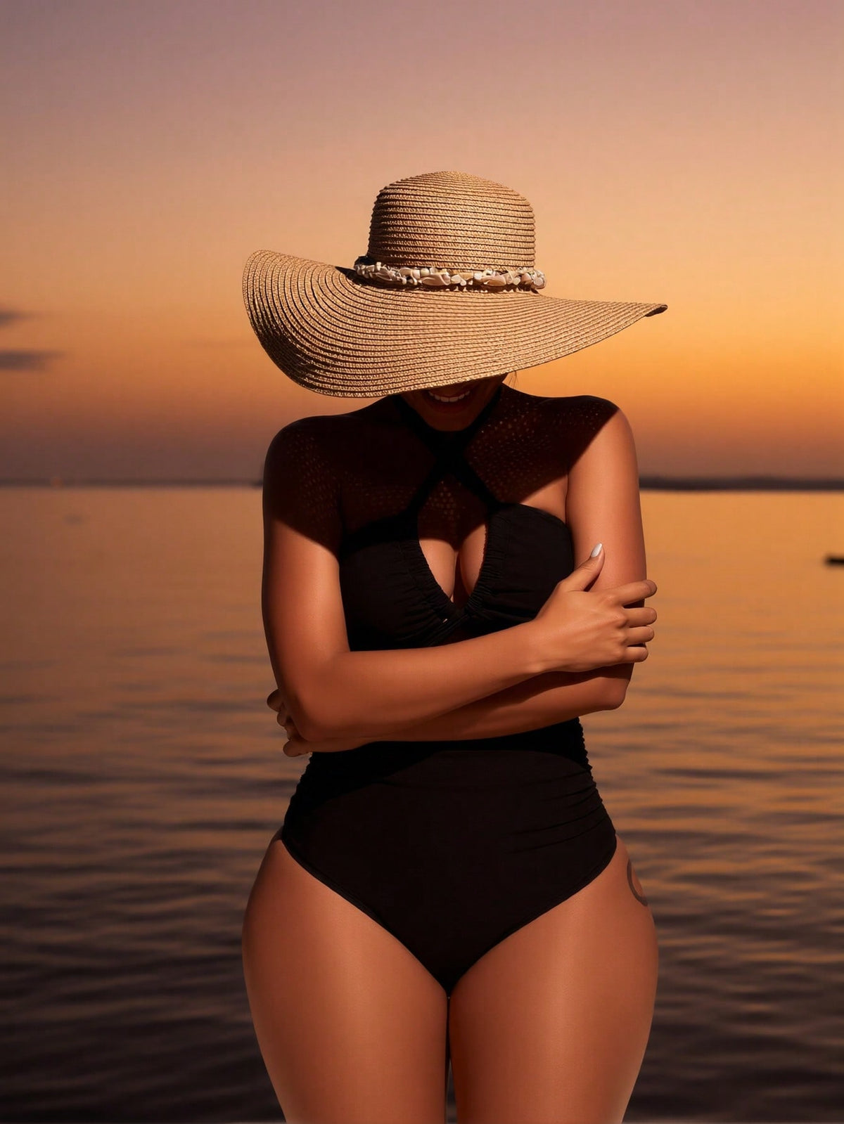 Women's Swimsuit for Beach Vacation Summer Swimwear with High Neck and Side Slit