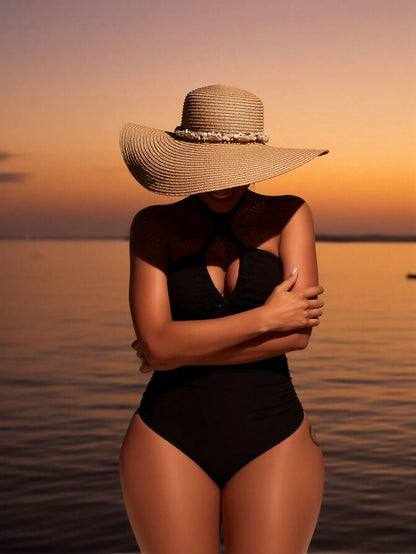 Women's Swimsuit for Beach Vacation Summer Swimwear with High Neck and Side Slit