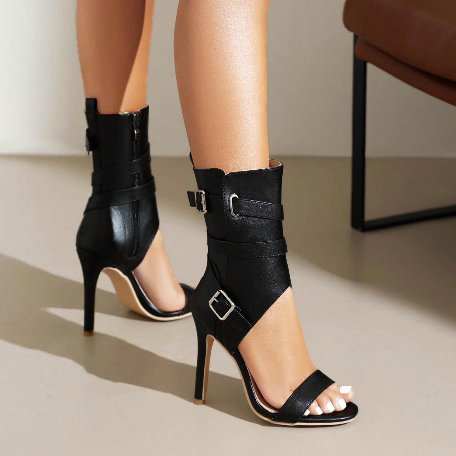 Peep Toe Heels For Women Sexy Chunky Heel For Women Elegant And Comfortable Heel Sandals For Prom Party And Work (M6-28-Black,10)
