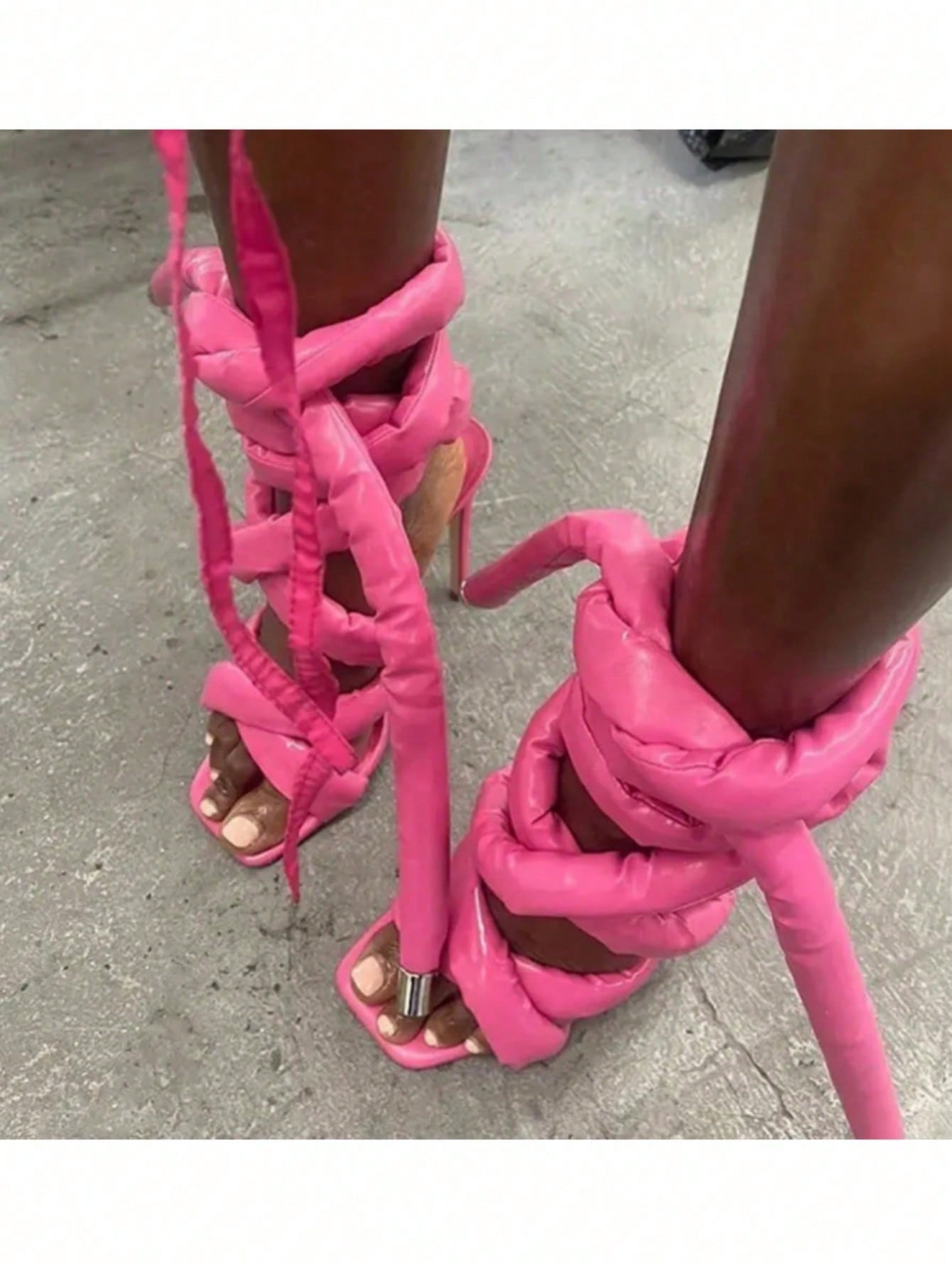 Women Square Toe High Heel Sandals Cross Strap Ankle Wrap Fashion Show Large Size Roman Shoes