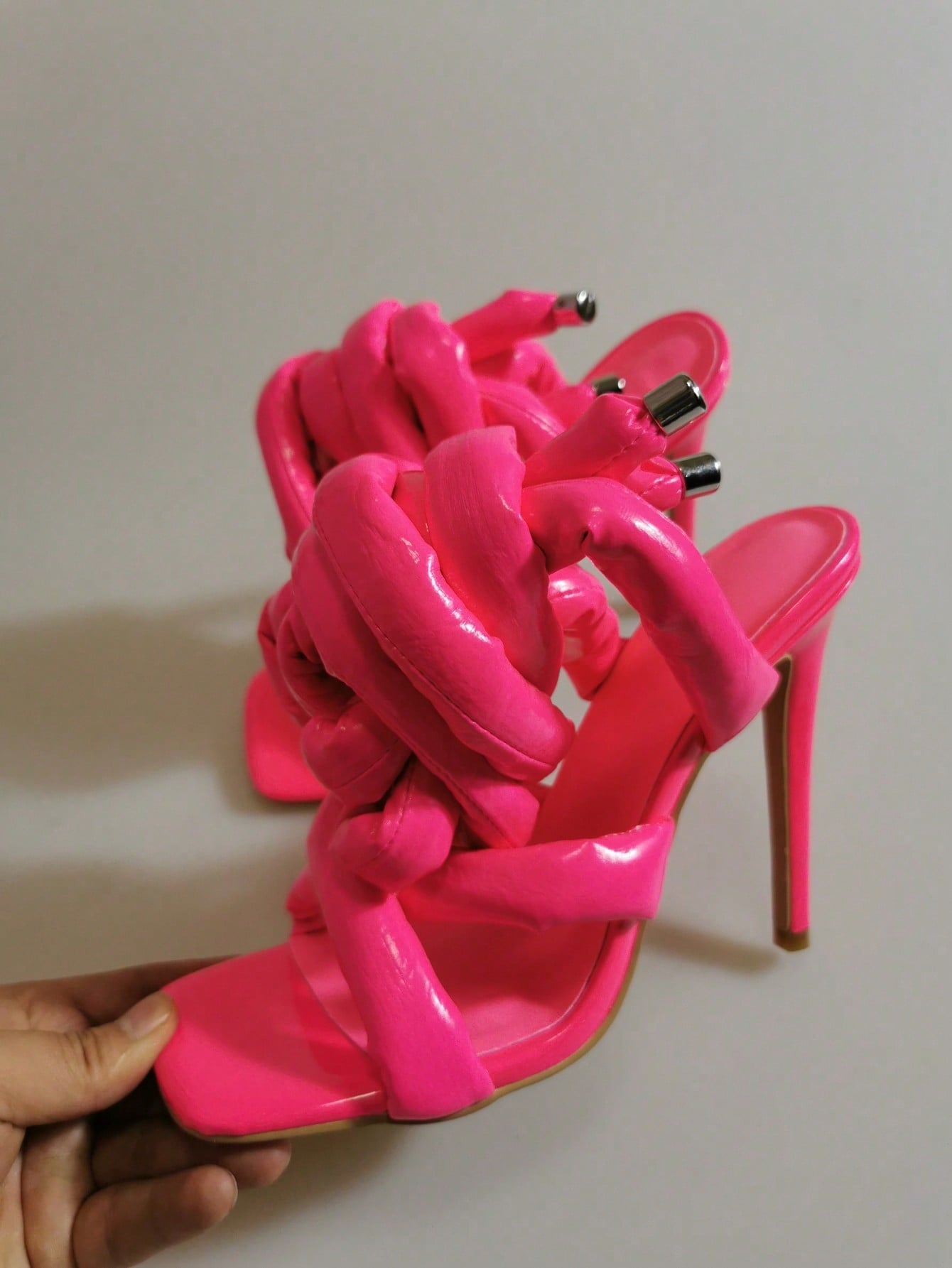 Women Square Toe High Heel Sandals Cross Strap Ankle Wrap Fashion Show Large Size Roman Shoes