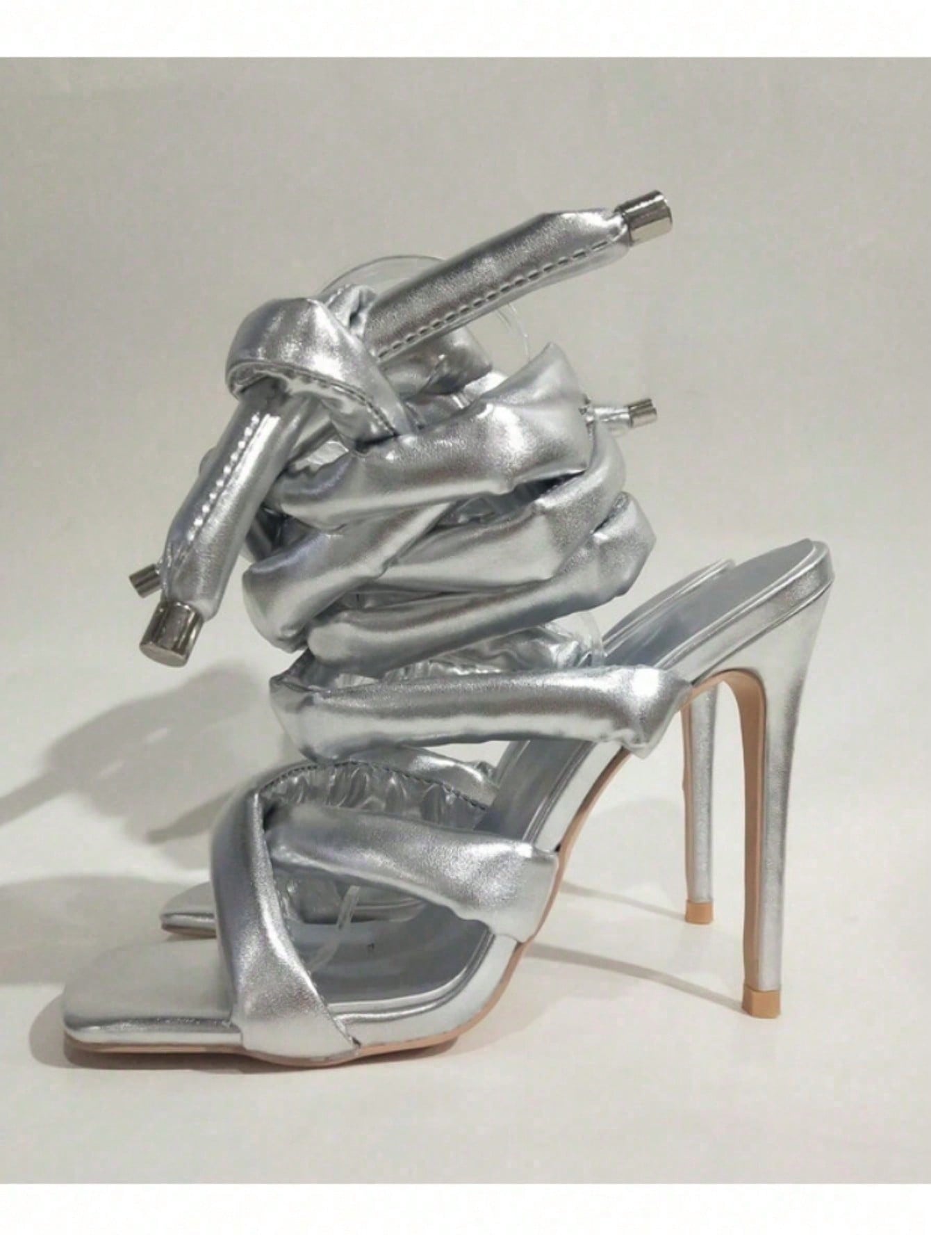 Women Square Toe High Heel Sandals Cross Strap Ankle Wrap Fashion Show Large Size Roman Shoes