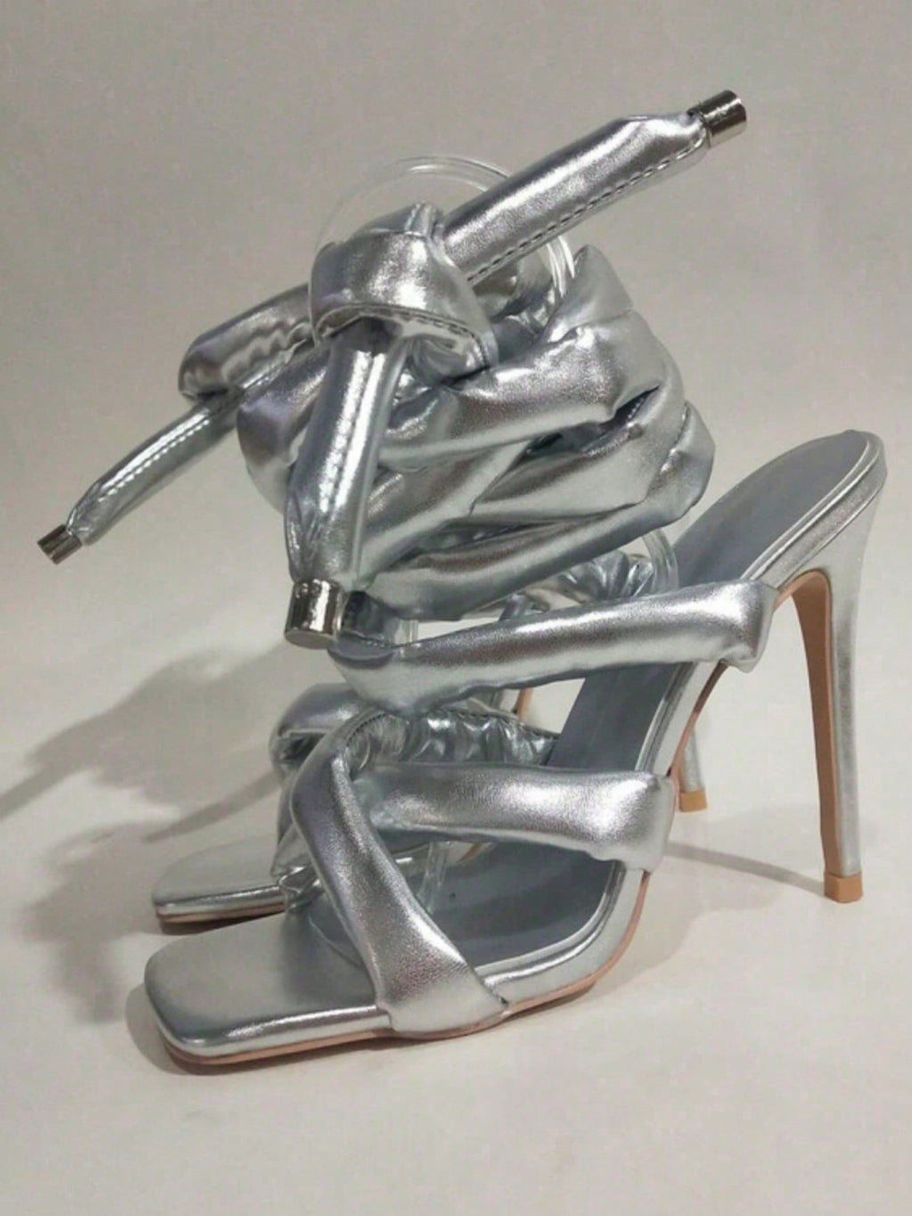 Women Square Toe High Heel Sandals Cross Strap Ankle Wrap Fashion Show Large Size Roman Shoes