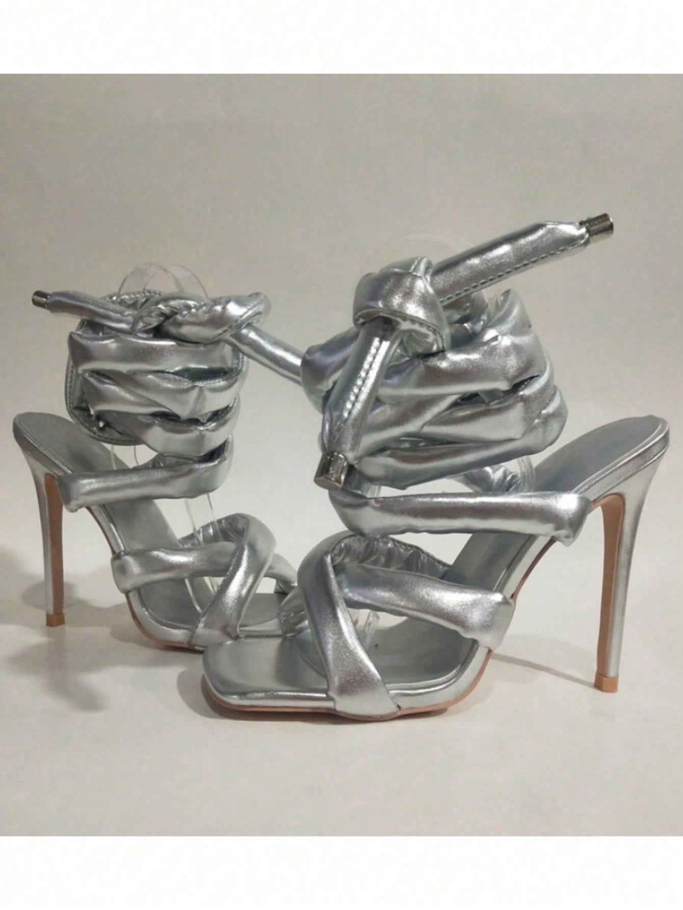 Women Square Toe High Heel Sandals Cross Strap Ankle Wrap Fashion Show Large Size Roman Shoes