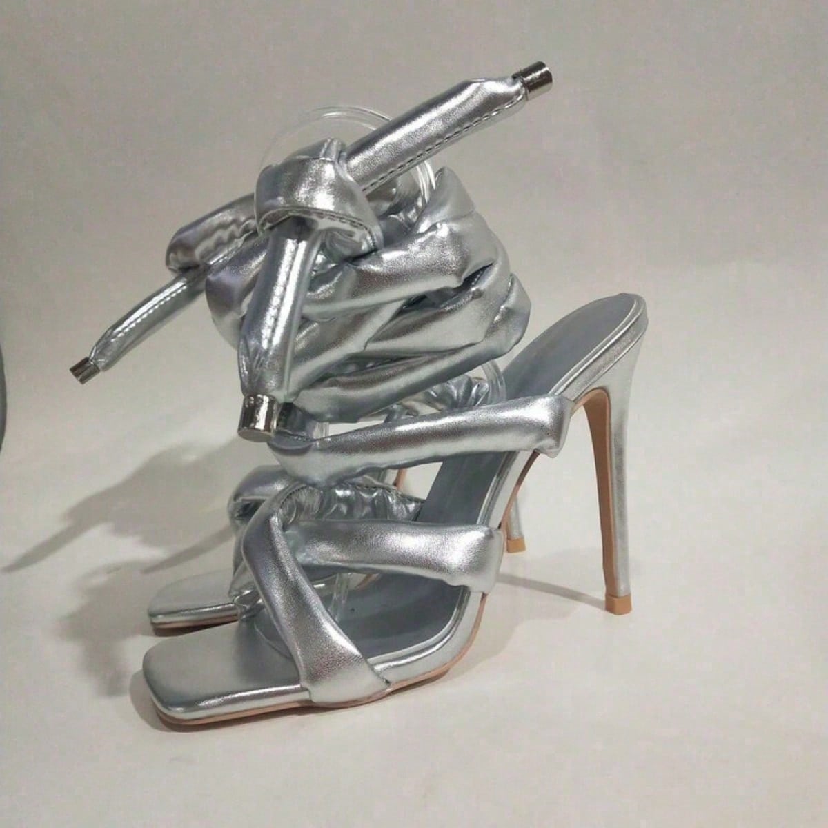Women Square Toe High Heel Sandals Cross Strap Ankle Wrap Fashion Show Large Size Roman Shoes