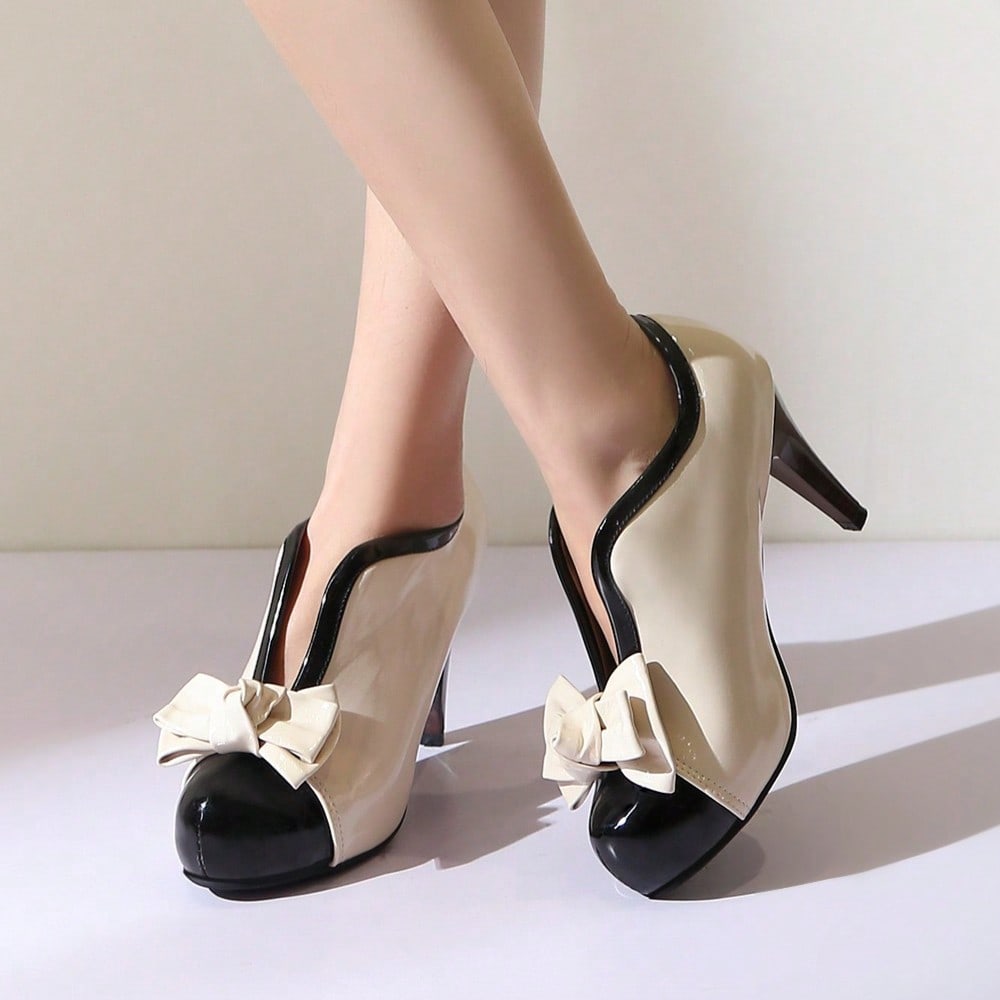 Fashion Classic Platform Pumps For Women With Bowties Sexy High Heeled Slip On Shoes