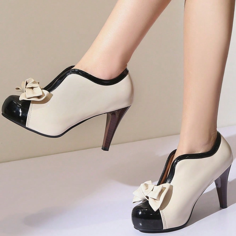 Fashion Classic Platform Pumps For Women With Bowties Sexy High Heeled Slip On Shoes