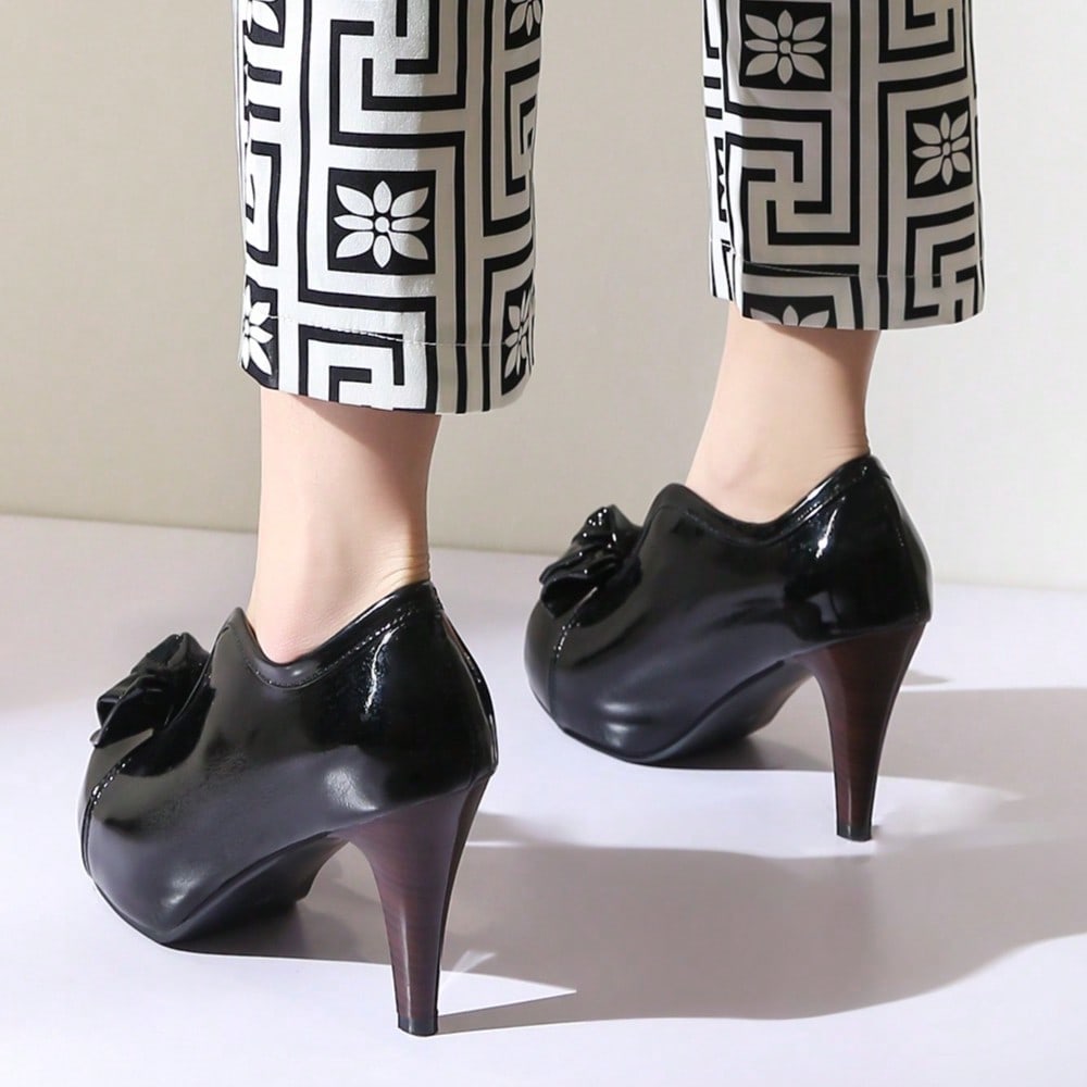 Fashion Classic Platform Pumps For Women With Bowties Sexy High Heeled Slip On Shoes