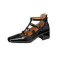 Dress Shoes Patent Mary Jane Low Heel Shoes Strappy Metallic Goth Heels