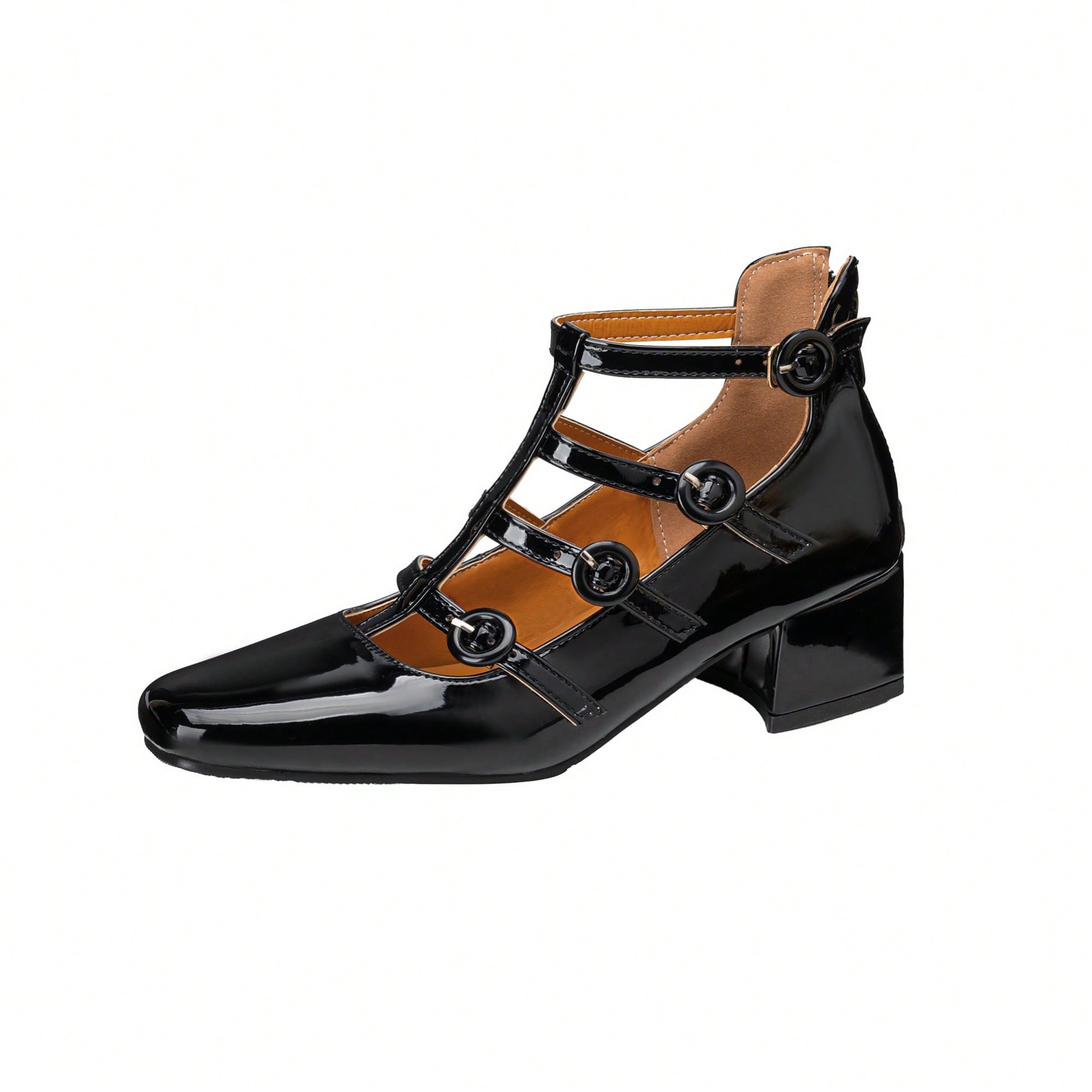 Dress Shoes Patent Mary Jane Low Heel Shoes Strappy Metallic Goth Heels