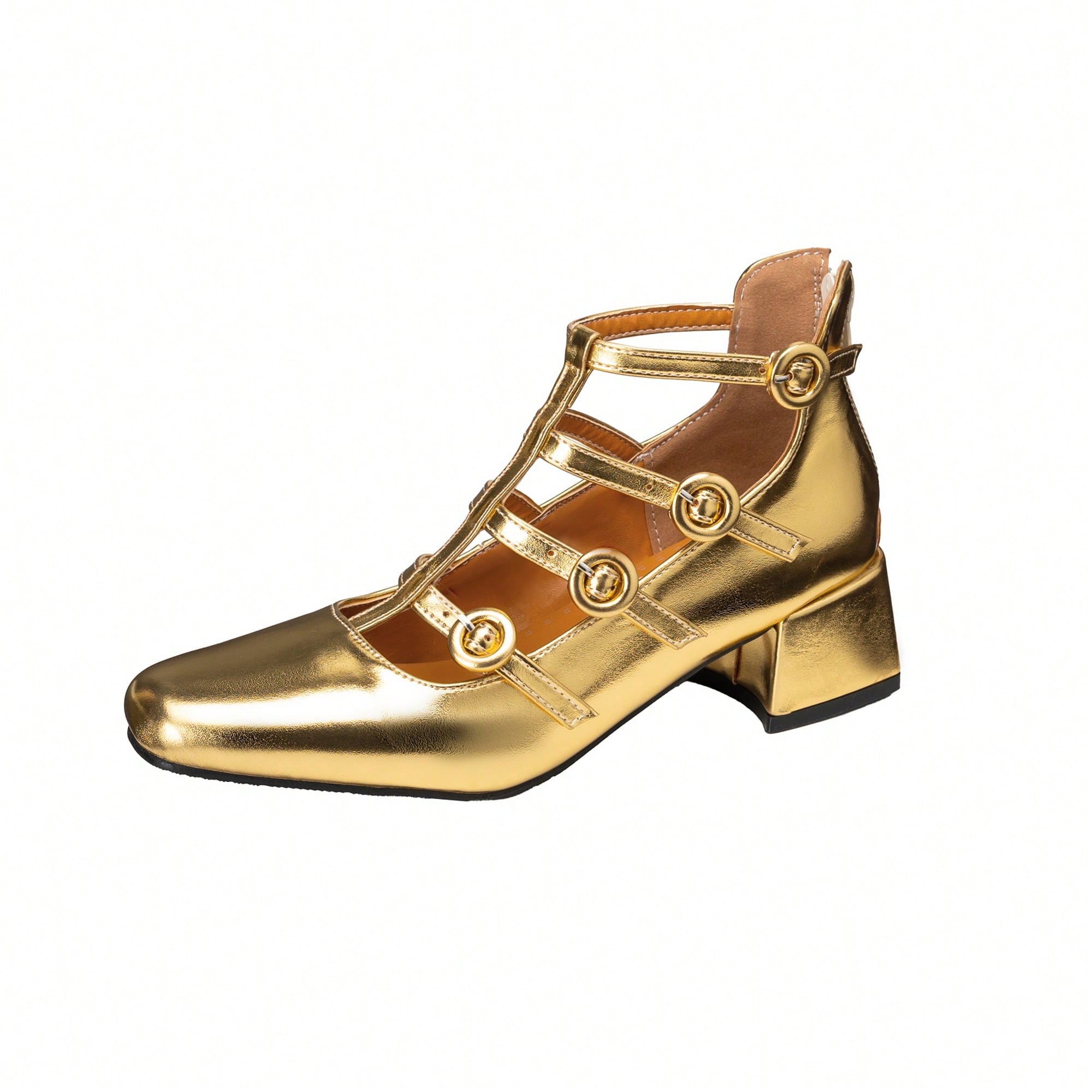 Dress Shoes Patent Mary Jane Low Heel Shoes Strappy Metallic Goth Heels