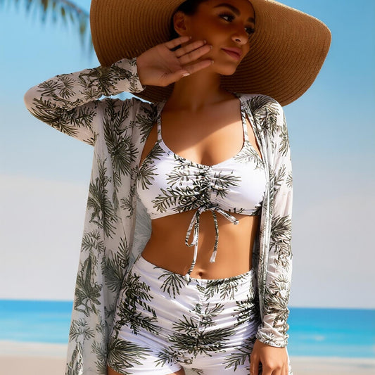 Floral Print Wrap Sarong Sunscreen Suit - Women's Fashion SwimsuitWomen's Stylish Swimsuit Recommended for Pool Parties and Tropical Getaways