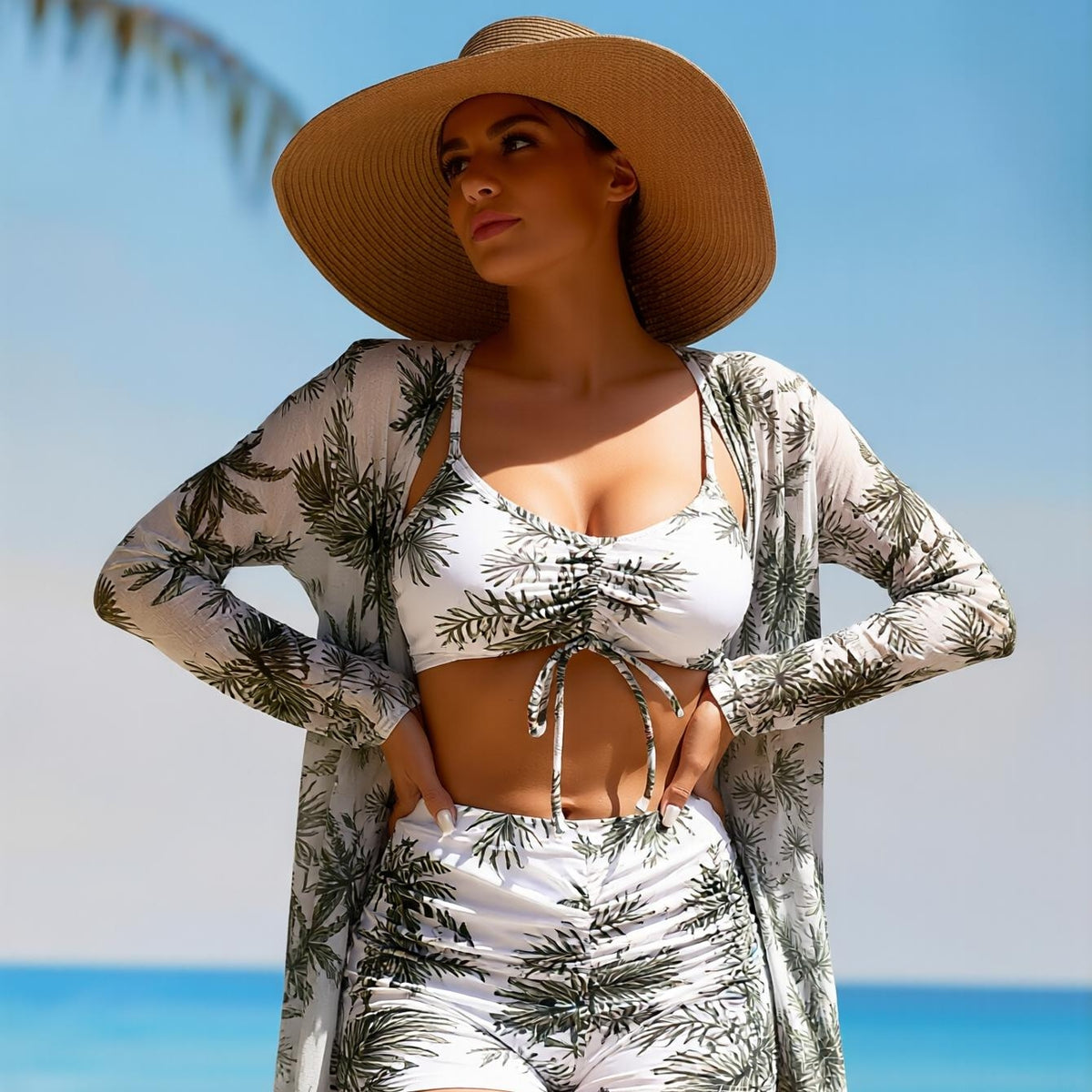 Floral Print Wrap Sarong Sunscreen Suit - Women's Fashion SwimsuitWomen's Stylish Swimsuit Recommended for Pool Parties and Tropical Getaways