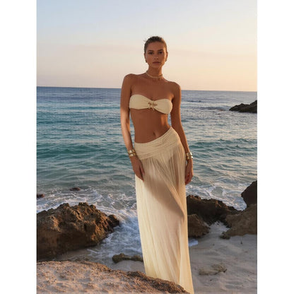 Floral Print Wrap Sarong Sunscreen Suit - Women's Fashion SwimsuitWomen's Fashionable Swim Cover Up with Loose Fit and Long Sleeves for Beach
