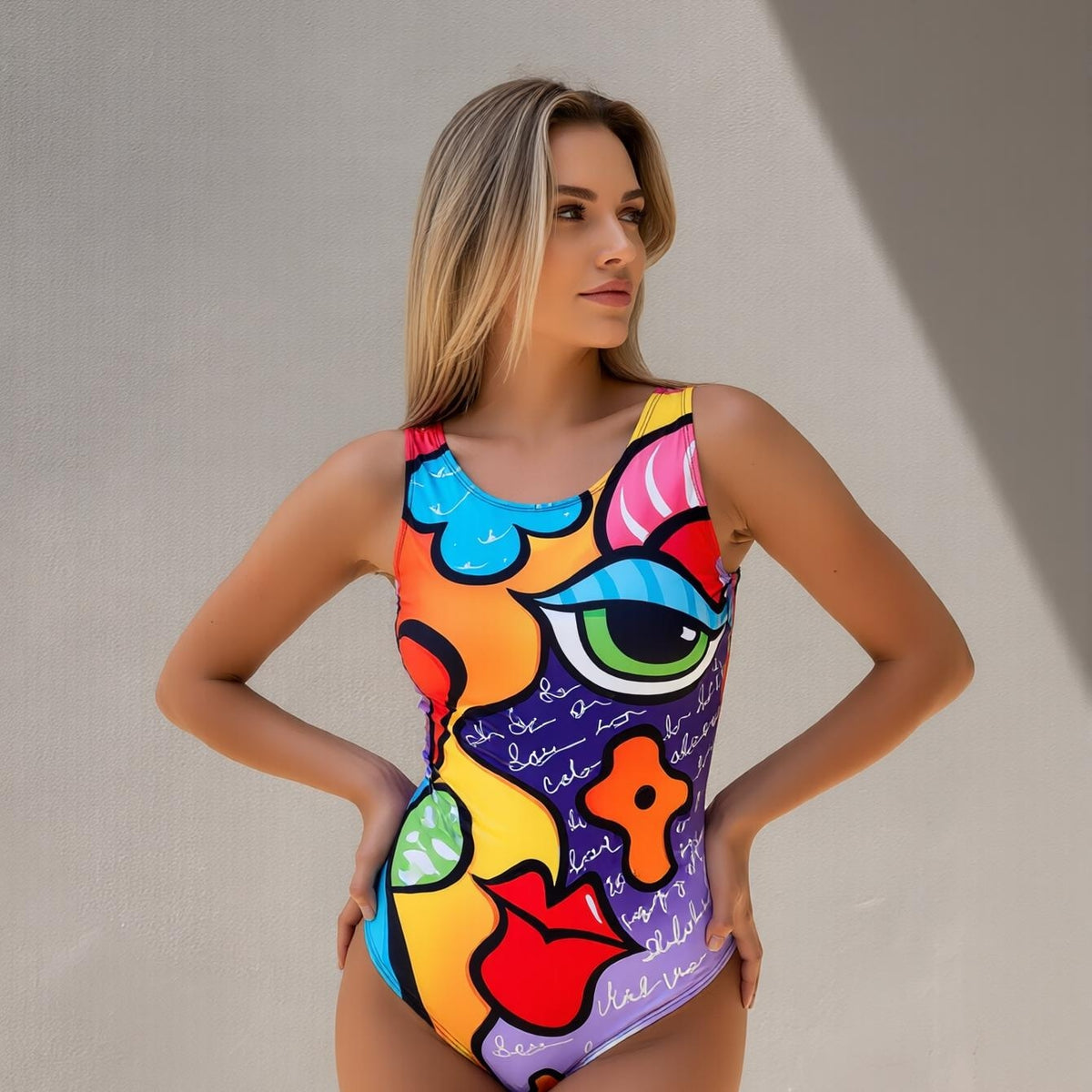 New Sexy One-Piece Fitness Swimsuit with Tropical Print Color for Beach Vacation Swimming Women