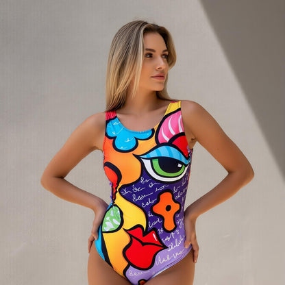 New Sexy One-Piece Fitness Swimsuit with Tropical Print Color for Beach Vacation Swimming Women