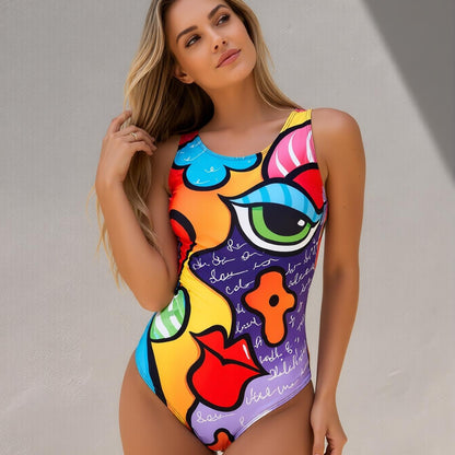 New Sexy One-Piece Fitness Swimsuit with Tropical Print Color for Beach Vacation Swimming Women