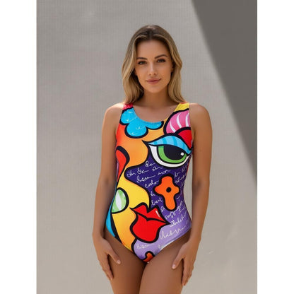 New Sexy One-Piece Fitness Swimsuit with Tropical Print Color for Beach Vacation Swimming Women