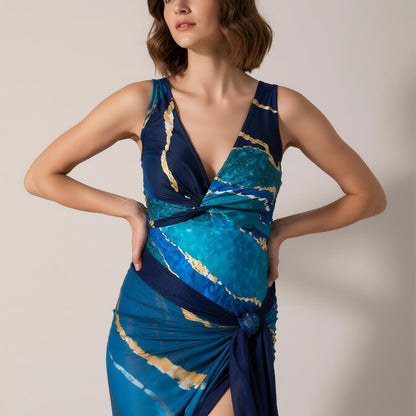 Floral Print Wrap Sarong Sunscreen Suit - Women's Fashion SwimsuitHigh Quality Women's Swimsuit for Summer Holidays and Tropical Getaways