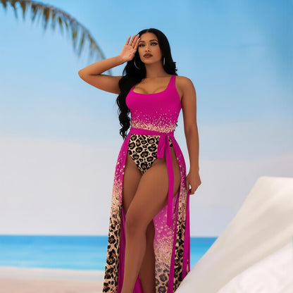 Floral Print Wrap Sarong Sunscreen Suit - Women's Fashion SwimsuitWomen's Elegant Swimwear for Ladies' Retreat and Coastal Travel Adventures