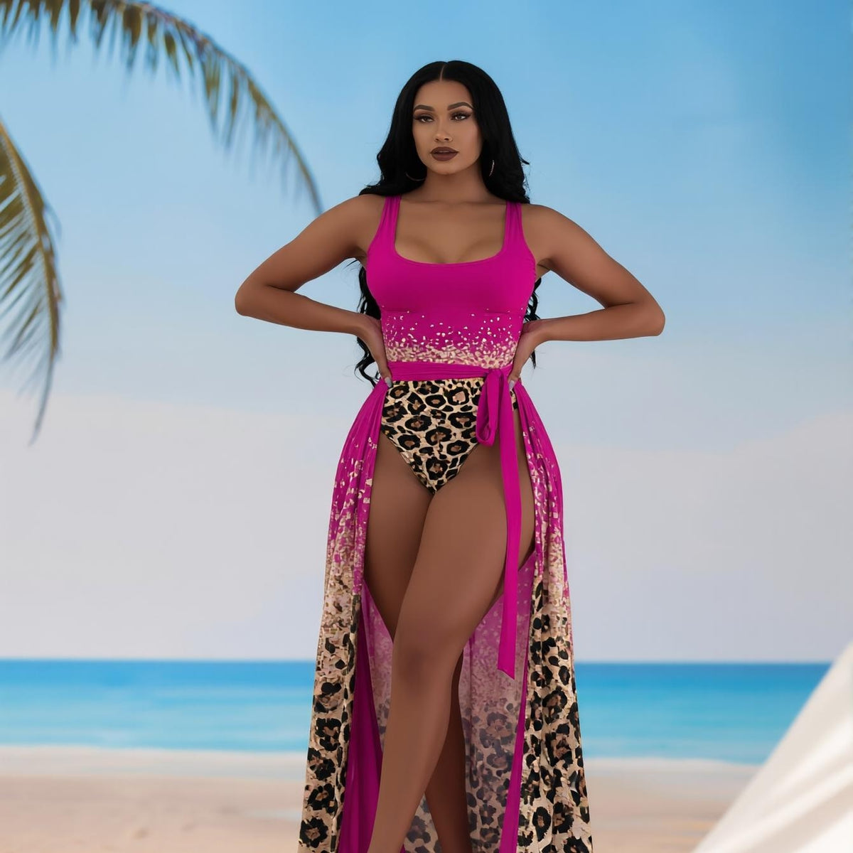Floral Print Wrap Sarong Sunscreen Suit - Women's Fashion SwimsuitWomen's Elegant Swimwear for Ladies' Retreat and Coastal Travel Adventures