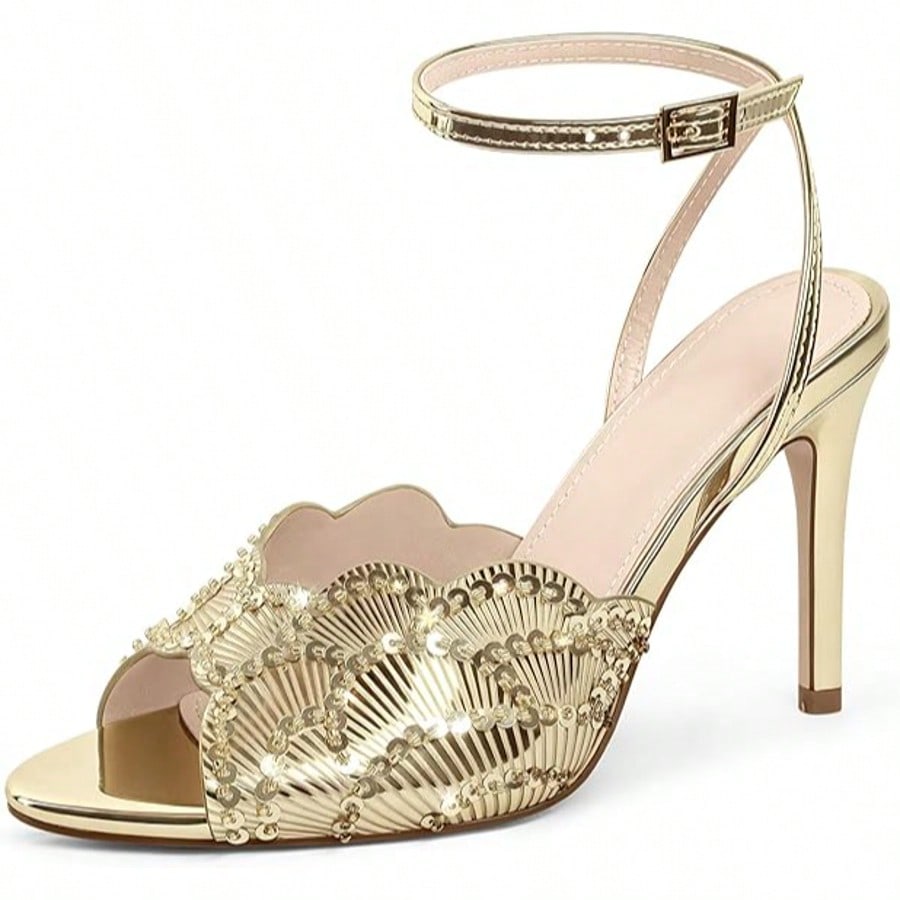 Rhinestone Heeled Sandals Open Toe Ankle Strap Stiletto High Heels Dressy Wedding Party Glitter Summer Sandals