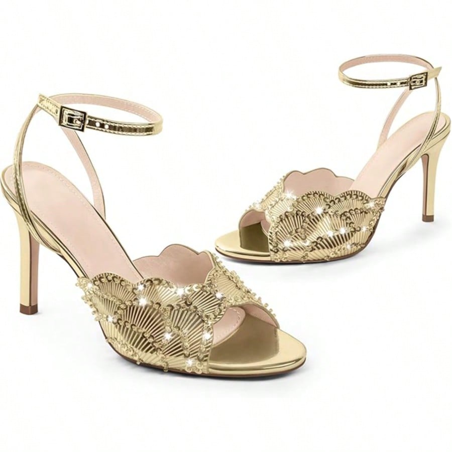 Rhinestone Heeled Sandals Open Toe Ankle Strap Stiletto High Heels Dressy Wedding Party Glitter Summer Sandals