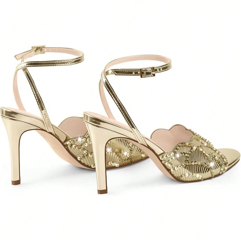 Rhinestone Heeled Sandals Open Toe Ankle Strap Stiletto High Heels Dressy Wedding Party Glitter Summer Sandals