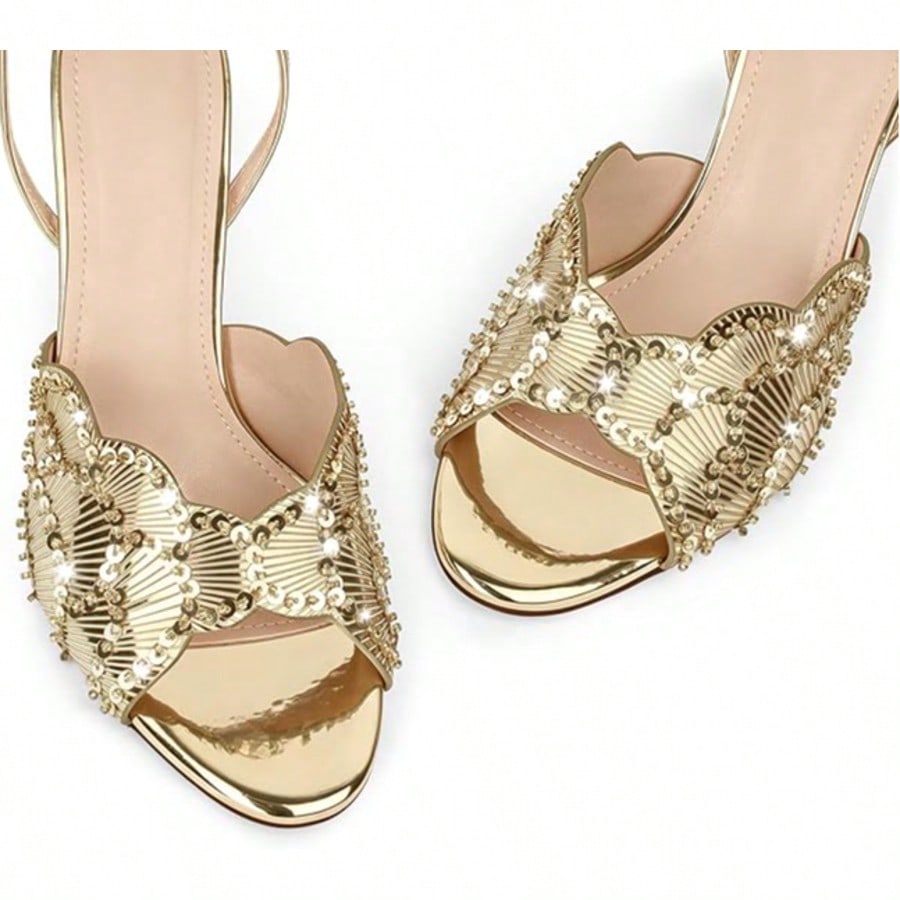 Rhinestone Heeled Sandals Open Toe Ankle Strap Stiletto High Heels Dressy Wedding Party Glitter Summer Sandals
