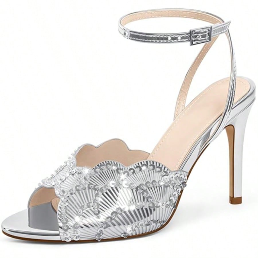 Rhinestone Heeled Sandals Open Toe Ankle Strap Stiletto High Heels Dressy Wedding Party Glitter Summer Sandals