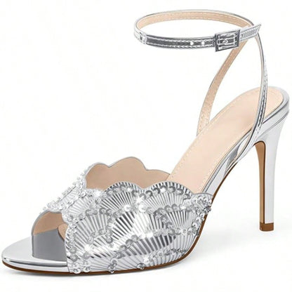 Women's Rhinestone Stiletto Heel Sandals | Ankle Strap Open‑Toe for Wedding & Party